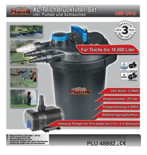 Mauk Teichdruckfilter Set XL 13W UVC Teich Druck Filter Teichfilter